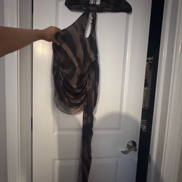 Jaded London Brown Tie-Dye Asymmetrical Cutout Mini Dress - Picture 4 of 4